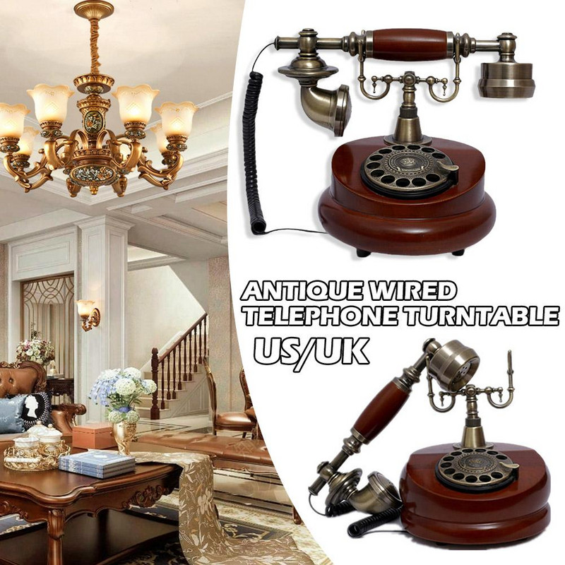 Senovinis laidinis telefono derva Fiksuotas skaitmeninis retro telefono mygtukų ciferblatas Vintažinis dekoratyvinis sukamasis telefonas Namams skirtas fiksuotojo ryšio telefonas