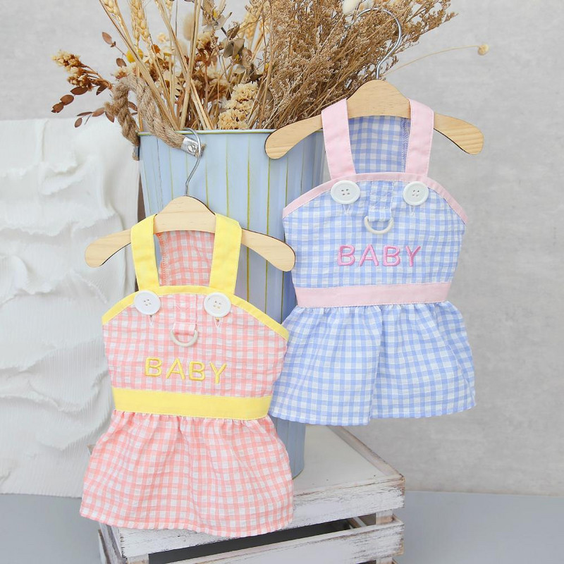 Ruuduline Lemmikprintsess Kleit Varrukateta Volangidega Lemmiklooma riietus BEEBI Tikand Nööbid Kevadsuvi Väikese koera kutsika riided Lemmikloomatarbed