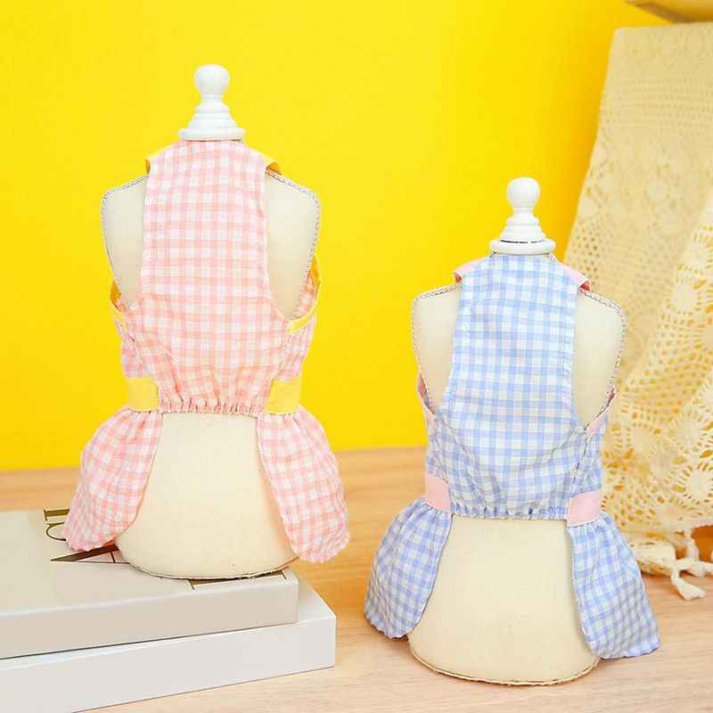 Ruuduline Lemmikprintsess Kleit Varrukateta Volangidega Lemmiklooma riietus BEEBI Tikand Nööbid Kevadsuvi Väikese koera kutsika riided Lemmikloomatarbed