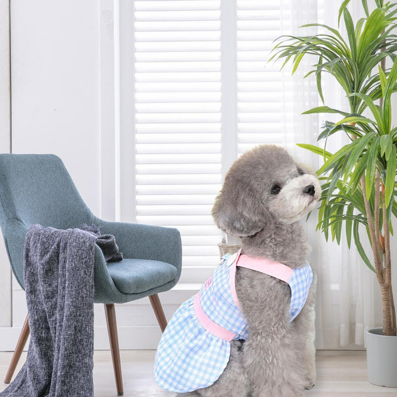 Ruuduline Lemmikprintsess Kleit Varrukateta Volangidega Lemmiklooma riietus BEEBI Tikand Nööbid Kevadsuvi Väikese koera kutsika riided Lemmikloomatarbed