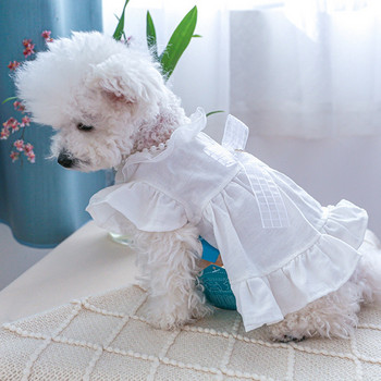 Елегантни кучешки рокли Puppy Bow Knot Skirt Pet Princess Dress White Lace Puppy Dog Dress for Small Medium Cat Puppy Doggie