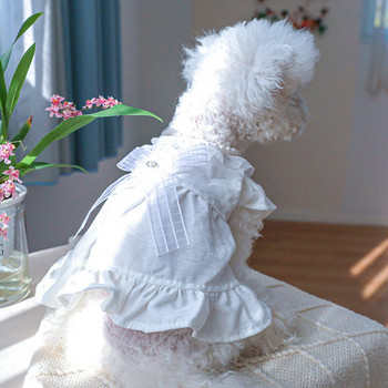 Елегантни кучешки рокли Puppy Bow Knot Skirt Pet Princess Dress White Lace Puppy Dog Dress for Small Medium Cat Puppy Doggie