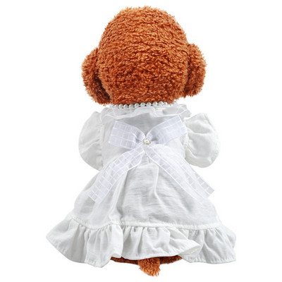 Елегантни кучешки рокли Puppy Bow Knot Skirt Pet Princess Dress White Lace Puppy Dog Dress for Small Medium Cat Puppy Doggie