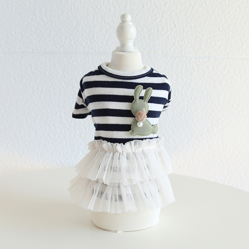 Rochie pentru câini și pisici Fusta iepure și design în dungi Cățeluș pentru animale de companie Haine de primăvară/vară ținută 2 culori