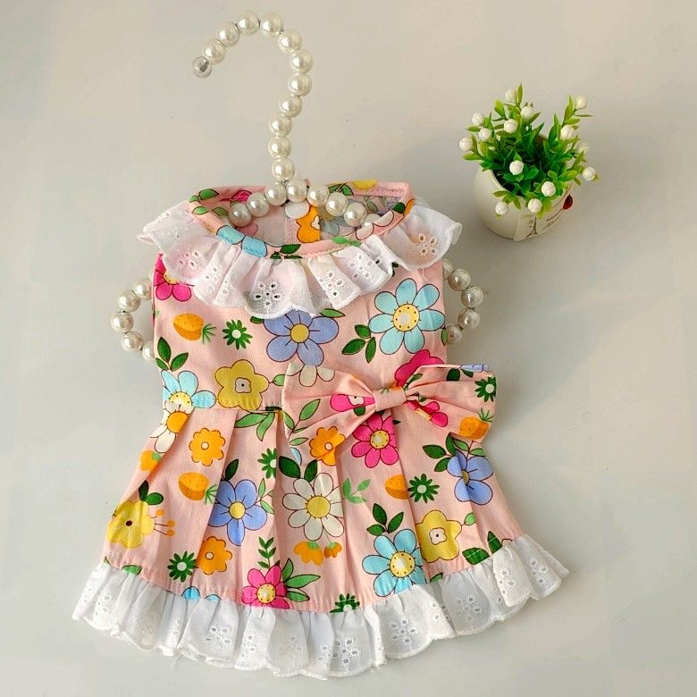 2023 rochie din bumbac pentru câini cu imprimeu de vară Fuste prințesă drăguță Rochie pentru câini de talie mică, mijlocie, fustă, rochii de mireasă pentru câini, haine