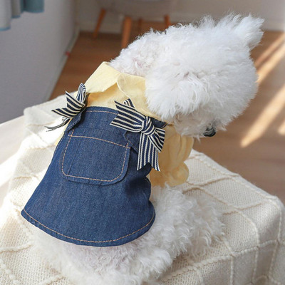 Rochie frumoasă pentru pisici Rochie moale pentru animale de companie, cu două picioare, pisică, câine, cu fundătură, din denim