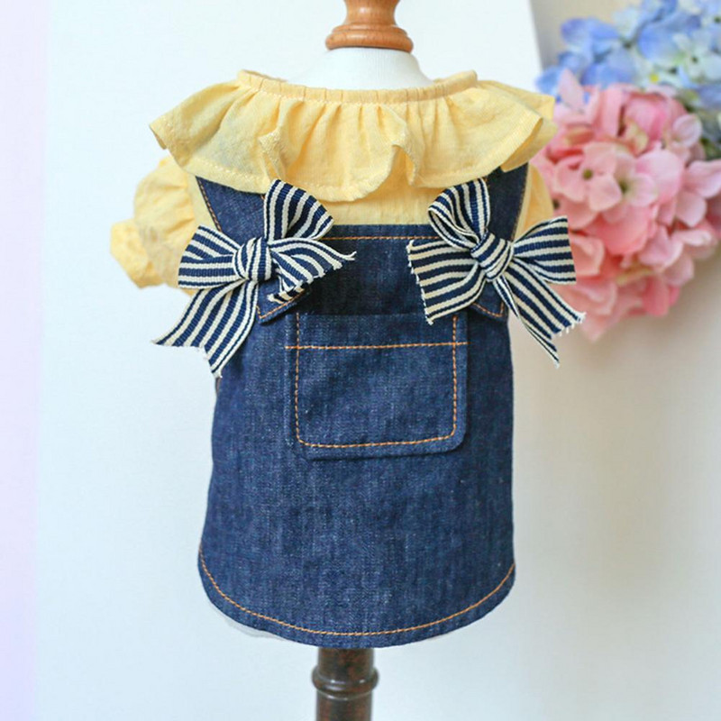 Skaista kaķa kleita, mīksta kleita Divu kāju kaķa suņa džinsa kleita