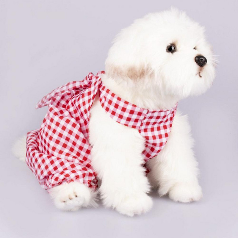 Haine de pisicuță de vară ținute pentru câini rochie pentru animale de companie Imprimare în carouri subțire, strânsă, respirabil, ductilitate bună, centură din spate, rezistentă la vânt pentru O