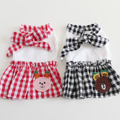 Jauna suņa kaķa kleita, rūtains un bantītes dizains mājdzīvnieku kucēna svārki pavasara/vasaras apģērbi, 5 izmēri