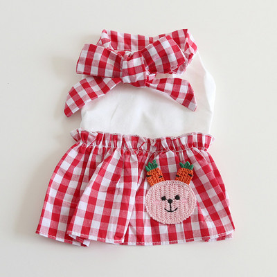 Jauna suņa kaķa kleita, rūtains un bantītes dizains mājdzīvnieku kucēna svārki pavasara/vasaras apģērbi, 5 izmēri