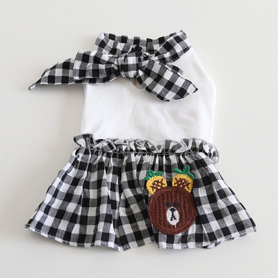 Jauna suņa kaķa kleita, rūtains un bantītes dizains mājdzīvnieku kucēna svārki pavasara/vasaras apģērbi, 5 izmēri