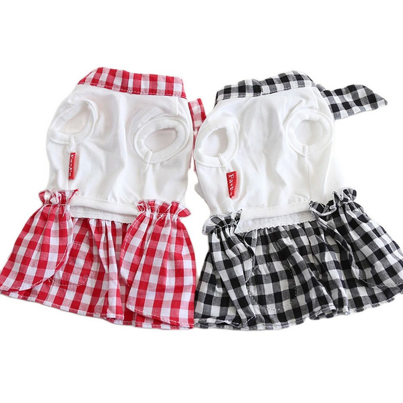Jauna suņa kaķa kleita, rūtains un bantītes dizains mājdzīvnieku kucēna svārki pavasara/vasaras apģērbi, 5 izmēri