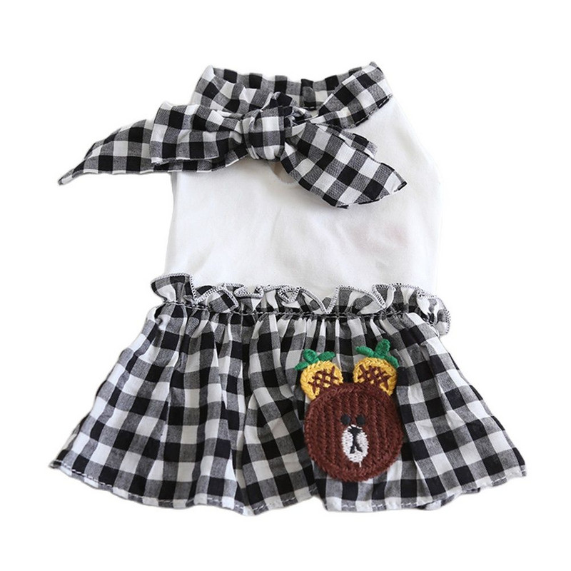 Jauna suņa kaķa kleita, rūtains un bantītes dizains mājdzīvnieku kucēna svārki pavasara/vasaras apģērbi, 5 izmēri