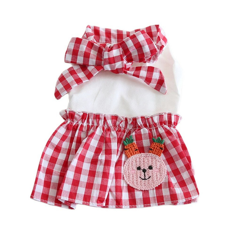 Jauna suņa kaķa kleita, rūtains un bantītes dizains mājdzīvnieku kucēna svārki pavasara/vasaras apģērbi, 5 izmēri