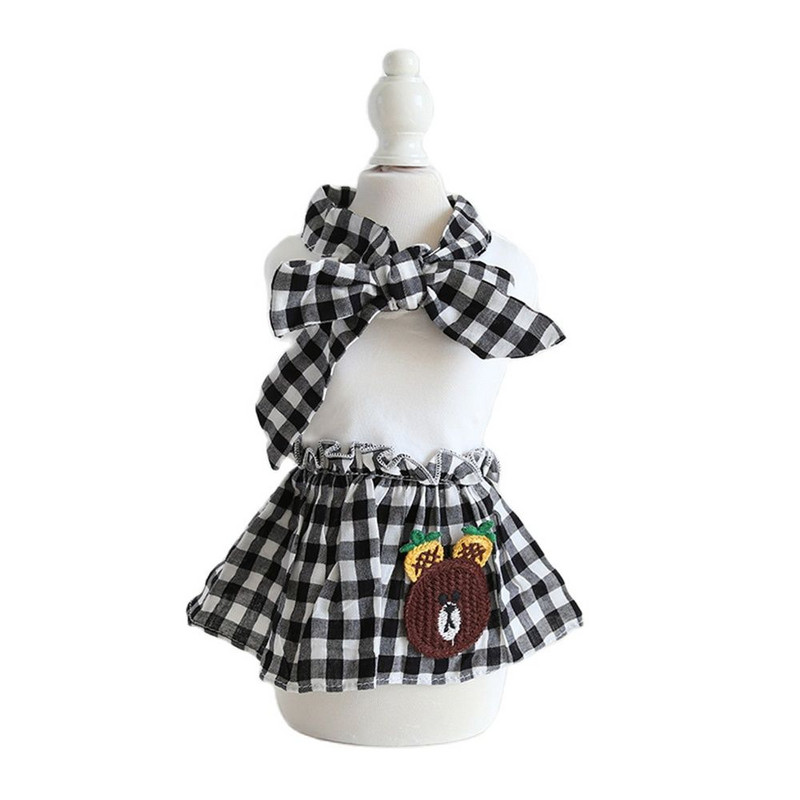 Jauna suņa kaķa kleita, rūtains un bantītes dizains mājdzīvnieku kucēna svārki pavasara/vasaras apģērbi, 5 izmēri