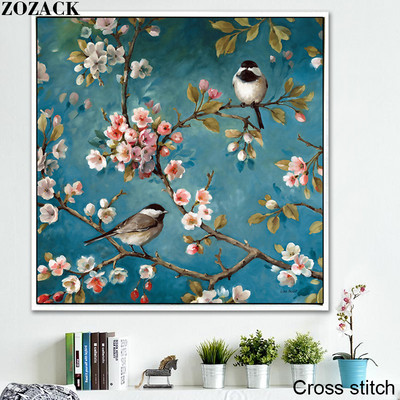 Zozack Needlework, DMC DIY, cusături în cruce, truse complete de broderie, modele de păsări în floare de prun, punct de cruce chinezesc imprimat pe pânză