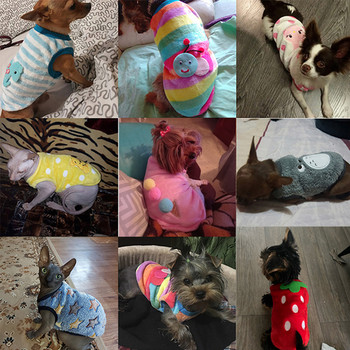 Фланелени дрехи за кучета за малки кучета Зимни топли пуловери за домашни любимци Сладко анимационно меко облекло за кученце Чихуахуа Йорк Чаша за чай Костюми