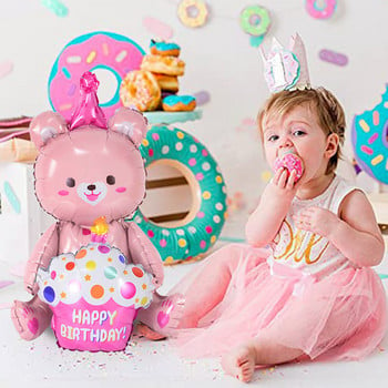 Ins 4D Bear Foil Balloons Kids 1st Happy Birthday Party Διακόσμηση φωτογραφικών στηρίγματα Cartoon Bear Globos Boy girl Baby shower μπομπονιέρες