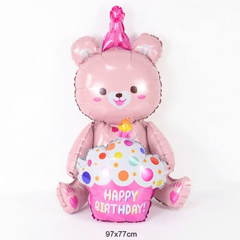 Ins 4D Bear Foil Balloons Kids 1st Happy Birthday Party Διακόσμηση φωτογραφικών στηρίγματα Cartoon Bear Globos Boy girl Baby shower μπομπονιέρες