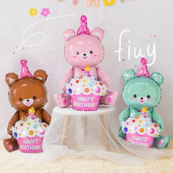 Ins 4D Bear Foil Balloons Kids 1st Happy Birthday Party Διακόσμηση φωτογραφικών στηρίγματα Cartoon Bear Globos Boy girl Baby shower μπομπονιέρες