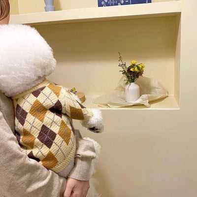 Pulover tricotat pentru animale de companie Teddy în carouri verde Haine de toamnă și iarnă Haine moi pentru câini Pulover de modă pentru cățeluș Produse pentru animale de companie XS-XL