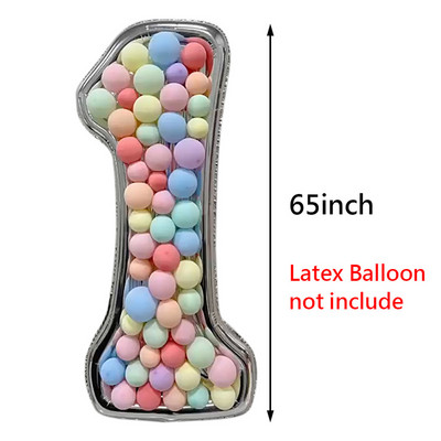 65 collu milzīgs folijas numura balons, DIY pildījuma rāmis bērniem 1. dzimšanas dienas ballītes dekorēšanai kāzu gadadienas piederumu mozaīkas kaste