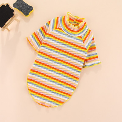 Kisállat kutya ruhák kiskutya mellény póló Aranyos pizsama téli alsó ing garbós csíkos irizáló pulóver