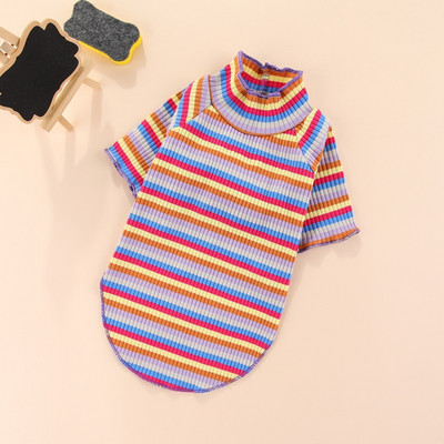 Kisállat kutya ruhák kiskutya mellény póló Aranyos pizsama téli alsó ing garbós csíkos irizáló pulóver