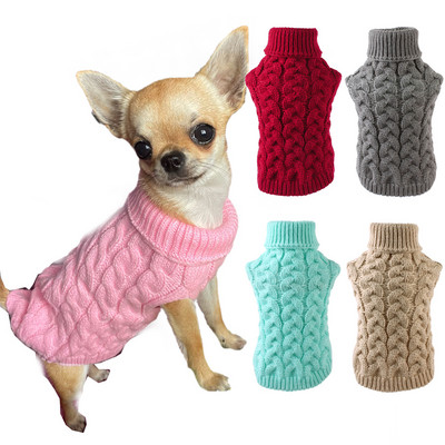 Класически плътен пуловер за кученца чихуахуа за малки кучета Зимни топли дрехи за домашни любимци Пуловери за йоркширски шнауцер disfraz de perro