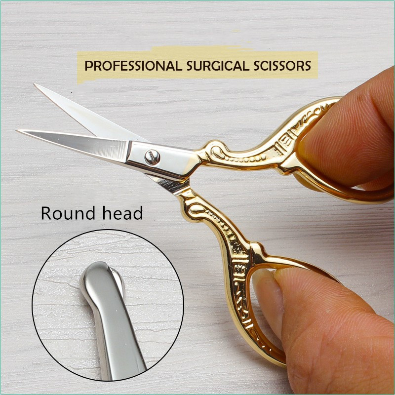 1tk Vintage Käärid Kullatud ümmargused nina juuksekäärid ümmargused väikesed käärid ilukäärid meigitööriistad tikandid käärid