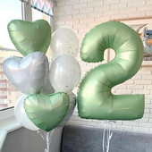 Balon vintage cu număr verde de 40 inch, bilă digitală mare din folie cu heliu pentru primul copil, băiat, fată, junglă, safari, decorare pentru petrecerea de aniversare