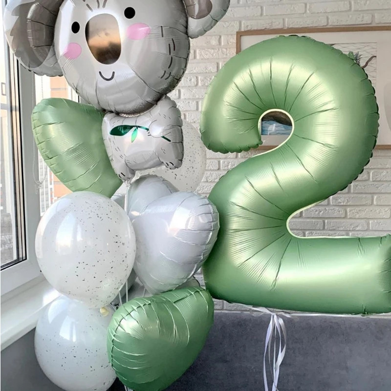 Balon vintage cu număr verde de 40 inch, bilă digitală mare din folie cu heliu pentru primul copil, băiat, fată, junglă, safari, decorare pentru petrecerea de aniversare
