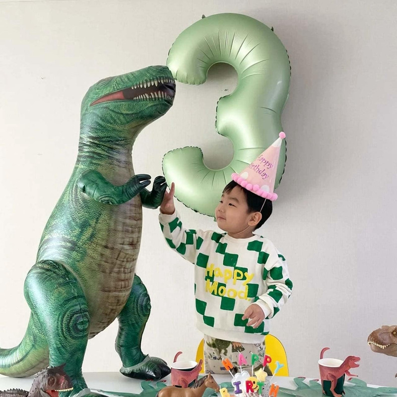 Balon vintage cu număr verde de 40 inch, bilă digitală mare din folie cu heliu pentru primul copil, băiat, fată, junglă, safari, decorare pentru petrecerea de aniversare