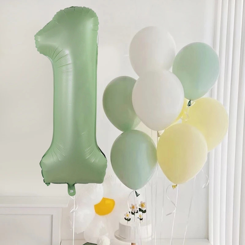 Balon vintage cu număr verde de 40 inch, bilă digitală mare din folie cu heliu pentru primul copil, băiat, fată, junglă, safari, decorare pentru petrecerea de aniversare
