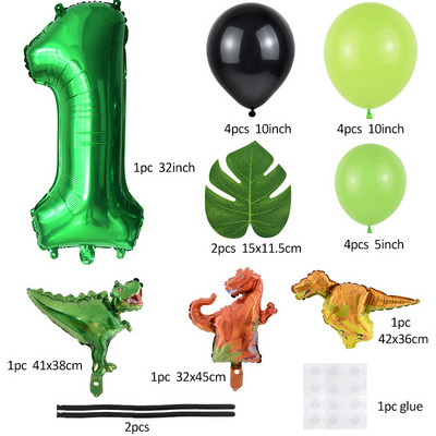 21 buc/set de baloane cu numere pentru petrecerea de aniversare a dinozaurului, frunze de palmier, primul copil băiat, safari, junglă, decorare pentru petrecerea de naștere pentru baby shower