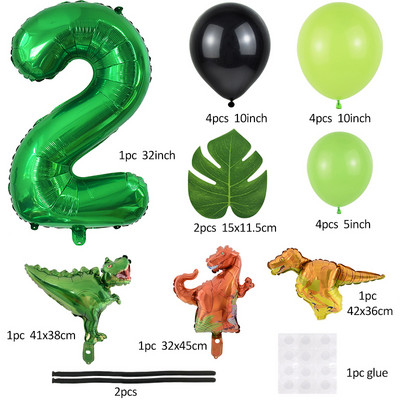21 buc/set de baloane cu numere pentru petrecerea de aniversare a dinozaurului, frunze de palmier, primul copil băiat, safari, junglă, decorare pentru petrecerea de naștere pentru baby shower