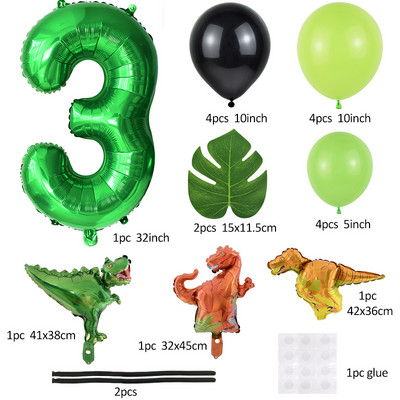 21 buc/set de baloane cu numere pentru petrecerea de aniversare a dinozaurului, frunze de palmier, primul copil băiat, safari, junglă, decorare pentru petrecerea de naștere pentru baby shower