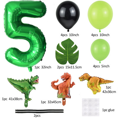 21 buc/set de baloane cu numere pentru petrecerea de aniversare a dinozaurului, frunze de palmier, primul copil băiat, safari, junglă, decorare pentru petrecerea de naștere pentru baby shower