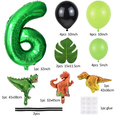 21 buc/set de baloane cu numere pentru petrecerea de aniversare a dinozaurului, frunze de palmier, primul copil băiat, safari, junglă, decorare pentru petrecerea de naștere pentru baby shower