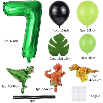 21 buc/set de baloane cu numere pentru petrecerea de aniversare a dinozaurului, frunze de palmier, primul copil băiat, safari, junglă, decorare pentru petrecerea de naștere pentru baby shower