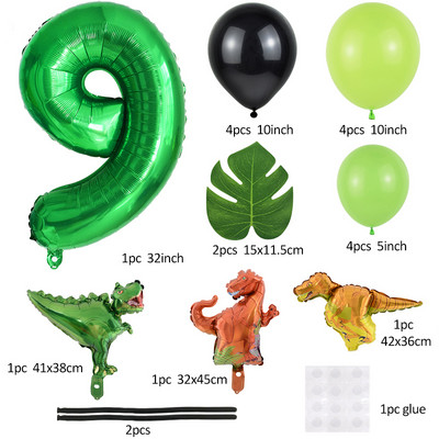 21 buc/set de baloane cu numere pentru petrecerea de aniversare a dinozaurului, frunze de palmier, primul copil băiat, safari, junglă, decorare pentru petrecerea de naștere pentru baby shower