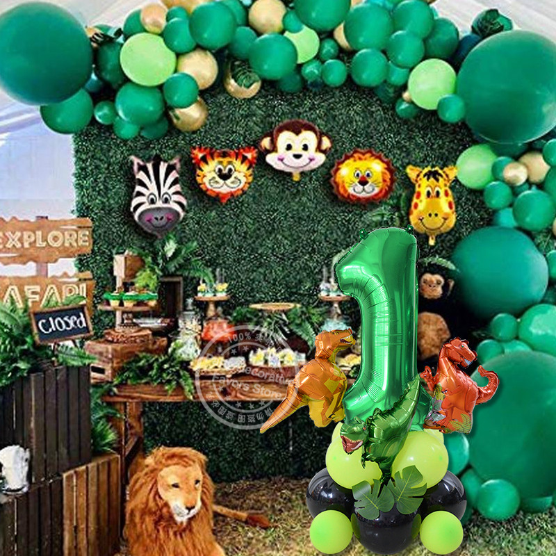 21 buc/set de baloane cu numere pentru petrecerea de aniversare a dinozaurului, frunze de palmier, primul copil băiat, safari, junglă, decorare pentru petrecerea de naștere pentru baby shower