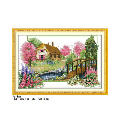 „Four Seasons Scenery“ serijos kryžminio dygsnio rinkinys „pasidaryk pats“ kraštovaizdžio raštas 14CT 11CT siuvinėjimo rinkinys Rankdarbiai, namų dekoravimo tapyba