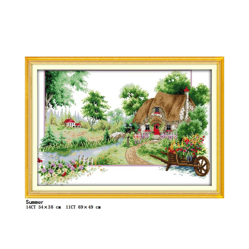 „Four Seasons Scenery“ serijos kryžminio dygsnio rinkinys „pasidaryk pats“ kraštovaizdžio raštas 14CT 11CT siuvinėjimo rinkinys Rankdarbiai, namų dekoravimo tapyba