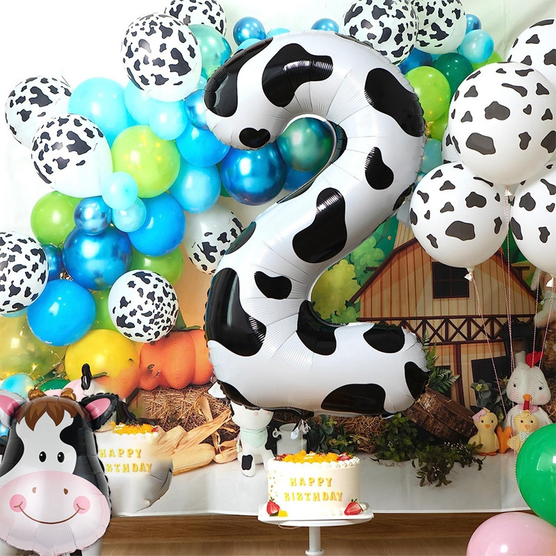 Balon numeric cu model de vacă de 40 inch 0-9 Minge digitală mare din folie cu heliu Tema vacă pentru copii, fată, băiat, decorațiuni pentru prima zi de naștere