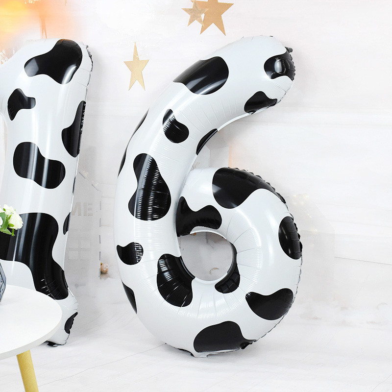 Balon numeric cu model de vacă de 40 inch 0-9 Minge digitală mare din folie cu heliu Tema vacă pentru copii, fată, băiat, decorațiuni pentru prima zi de naștere