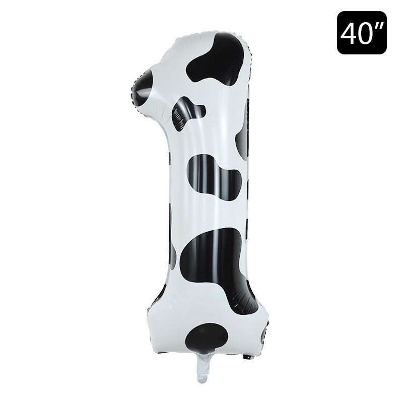 Balon numeric cu model de vacă de 40 inch 0-9 Minge digitală mare din folie cu heliu Tema vacă pentru copii, fată, băiat, decorațiuni pentru prima zi de naștere
