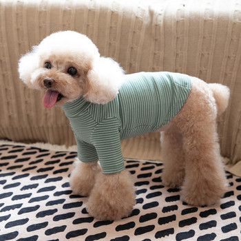Есен Зима Кучета Пуловер с райе с голяма еластичност, водолазка, крехки памучни блузи с дъно за малки кучета, дрехи за котки и кученца