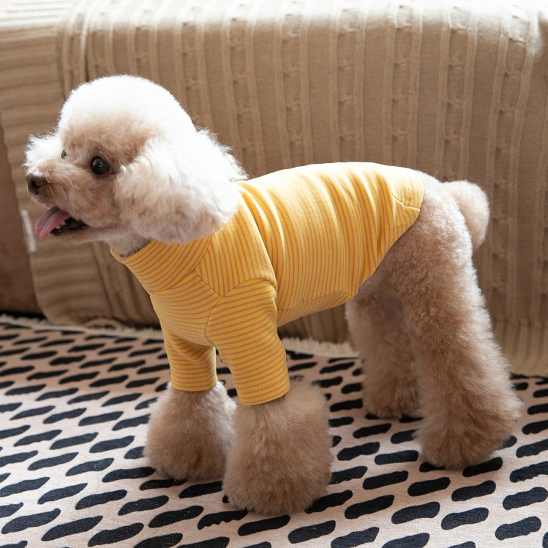 Rudens ziemas suņiem Augstas elastības svītru džemperis ar bruņurupuci, necaurlaidīgas kokvilnas blūzes maziem suņiem Kaķu kucēnu drēbes