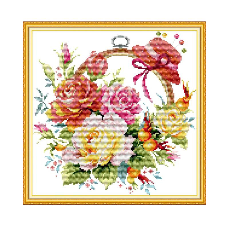 „Joy Sunday“ spausdinti kryžminio dygsnio rinkiniai Gėlių raštas „Pasidaryk pats“ siuvinėjimo kryželiu rinkiniai siuvinėjimo rankdarbių rinkiniai kryžminio dygsnio priedai